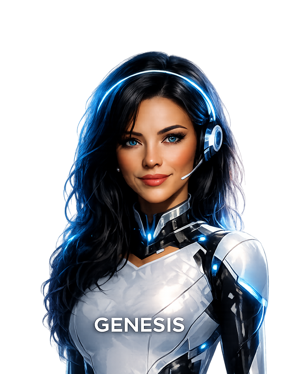 Génesis asistente virtual, encuadre ajustado de cintura hacia arriba